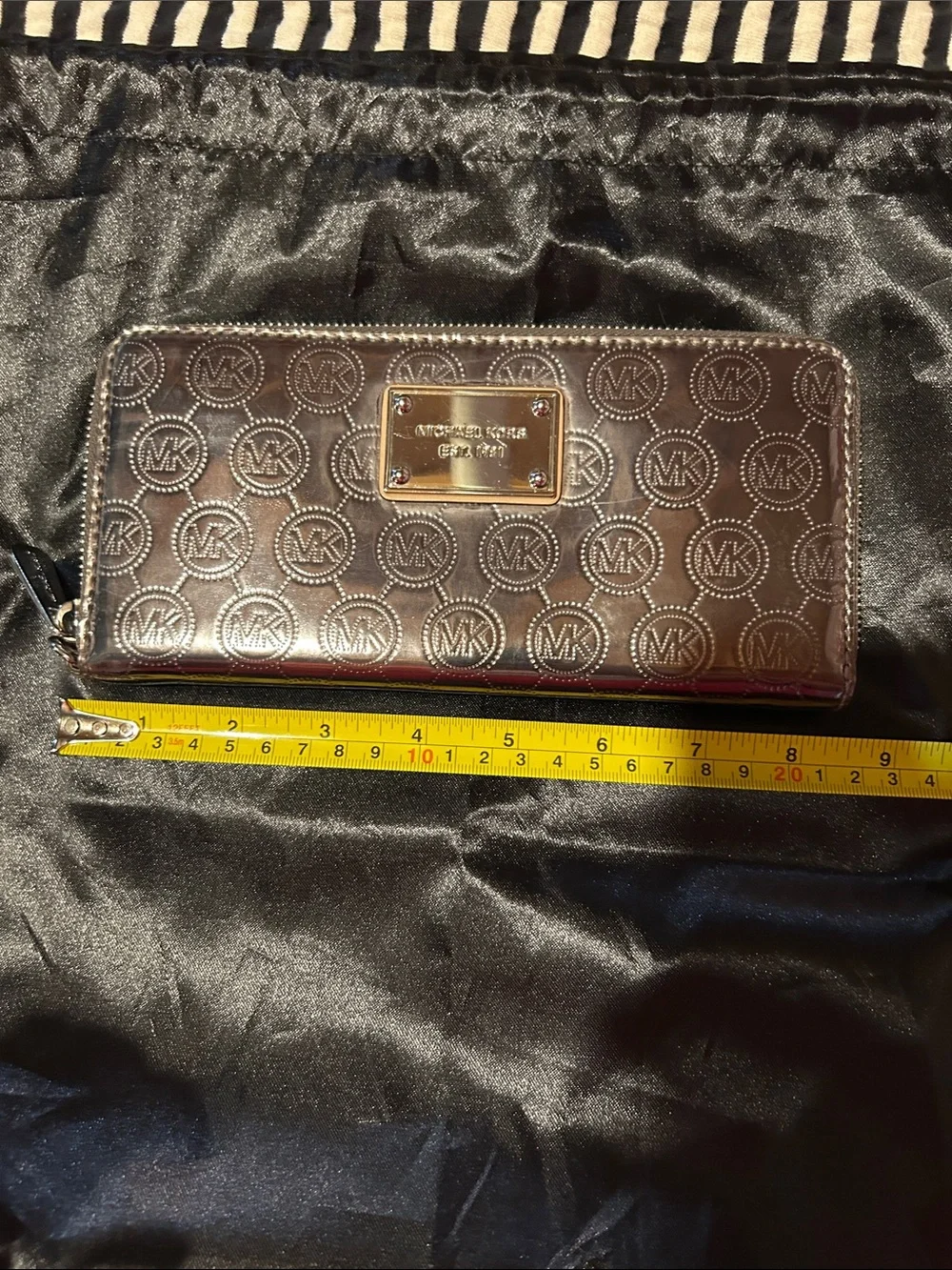 Michael Kors Metallic Brown Logo Zip Wallet with Gold Plate
